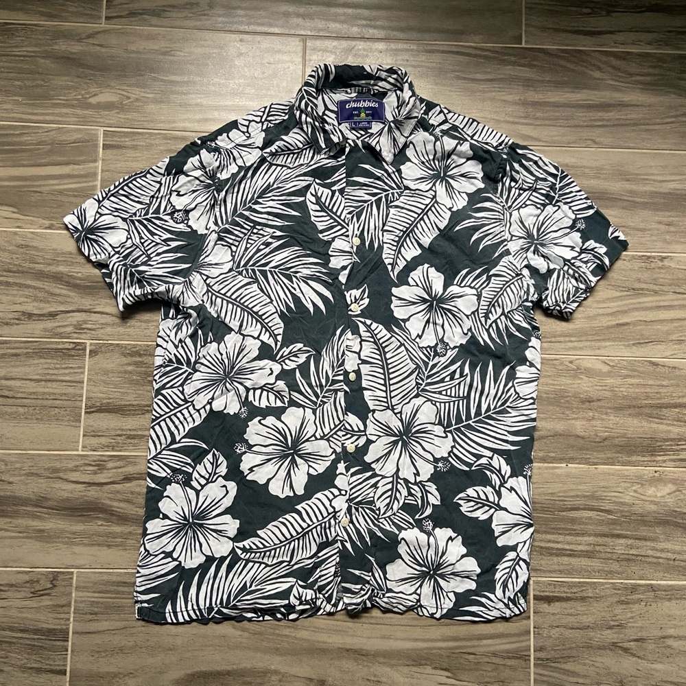 Chubbies Men's Black and White Floral Button Down Shirt